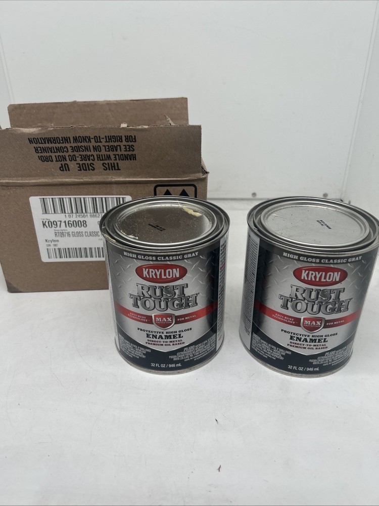 (2) Krylon Rust Tough Oil-Based Gloss Rust Control Enamel, Gray, 1 Qt.