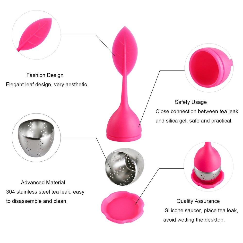 Silicone Tea Strainer Herbal Spice Infuser Filter Stainless Diffuser Purple+Pink