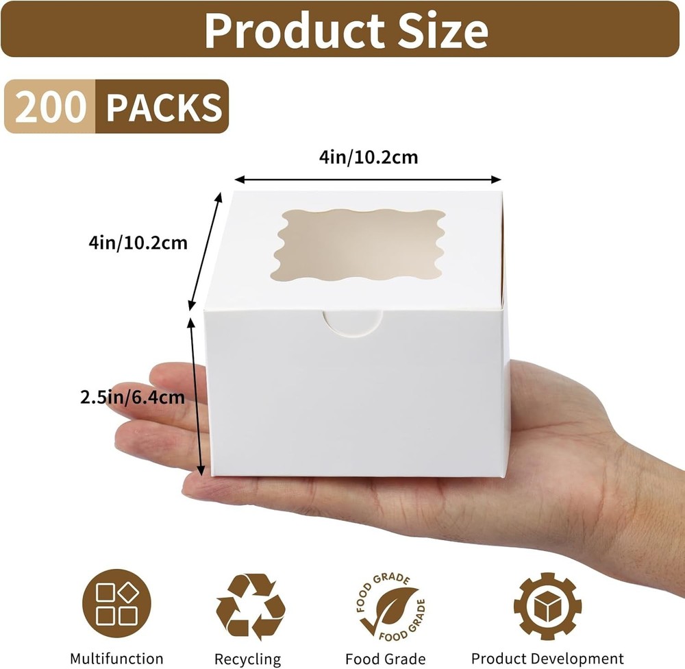 200 Count White Bakery Boxes with Window - Elegant Cookie Packaging Solution