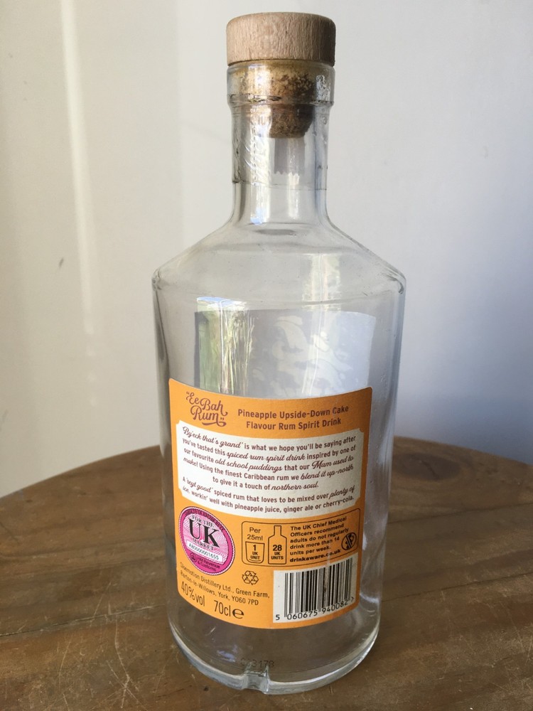 Empty Ee Bah RUM Bottle 70cl pineapple upside down cake UPCYCLE RECYCLE CRAFT