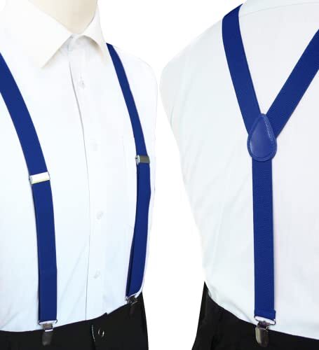 Solid Color Mens Suspender with 3 Strong Clips Adjustable Braces Royal Blue