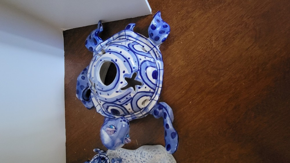 Diane Artware Blue and White Turtle Tea Light Set Ceramic