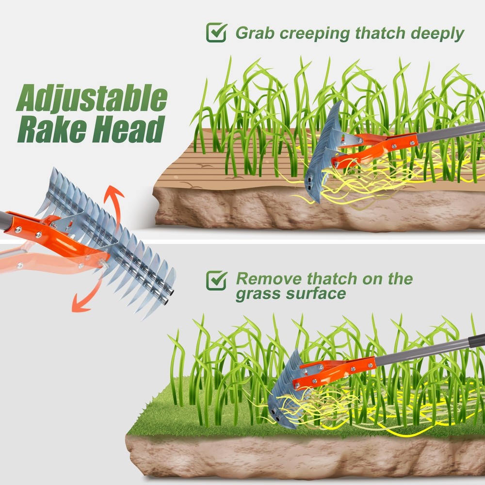 Thatch Rake, 15-Inch Lawn Thatching Rake, Robust Dethatcher Rake, Efficient S...