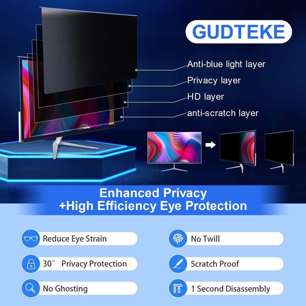 Computer Privacy Screen Filter 24" Hanging Privacy Screen Protector Compatibl...