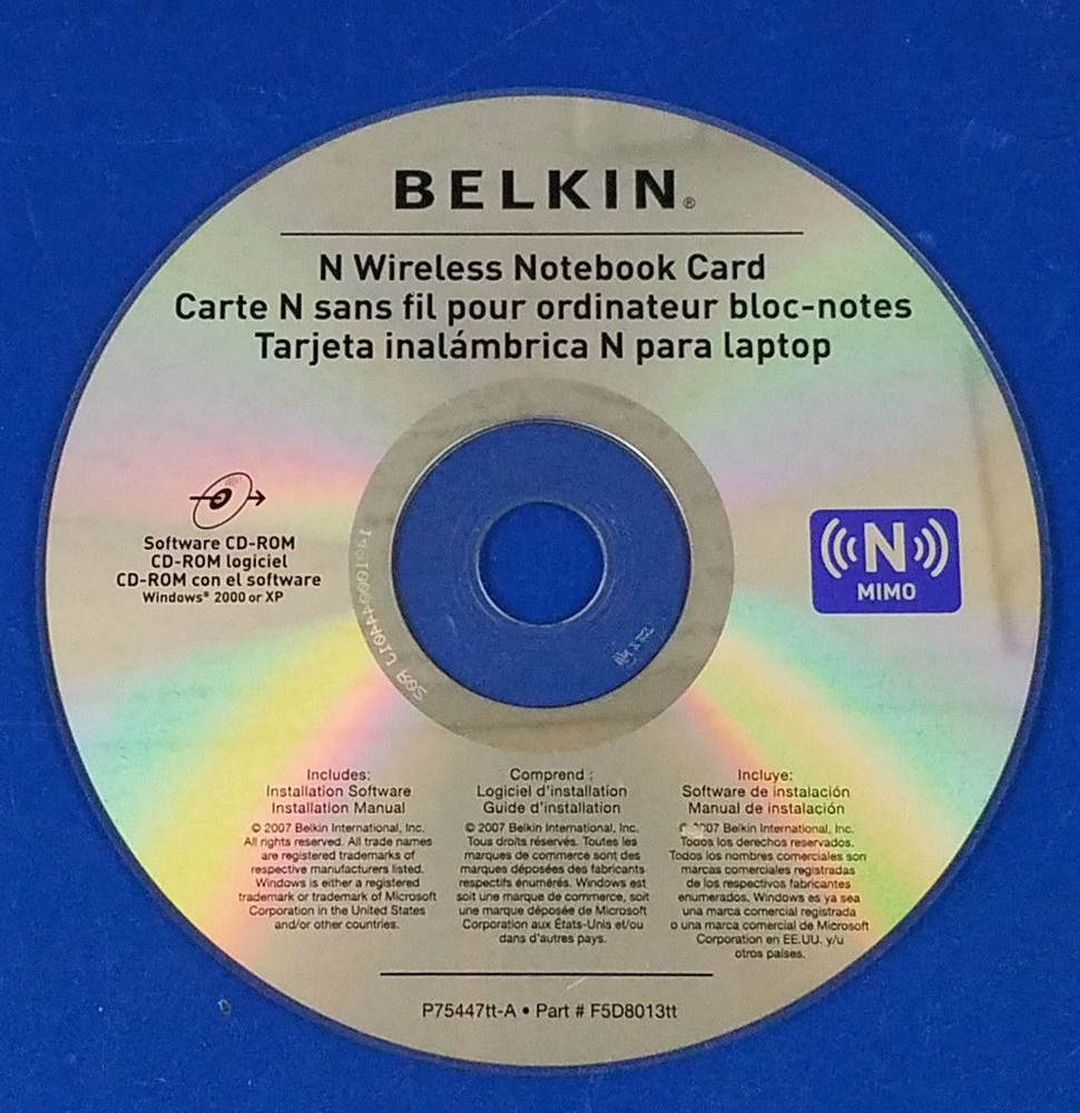 ⭐️⭐️⭐️⭐️⭐️ Belkin N Wireless Notebook Card Spanish Software CD