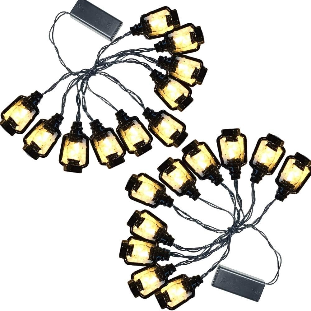 BANBERRY DESIGNS Black Lantern String Lights - 10 LED Lighted 3" Lanterns - 2PK