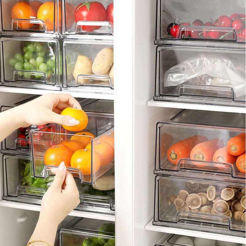 Stackable Storage Drawer, Clear Pull Out Plastic 12.6 x8.27 x 4.33, 2 Pack