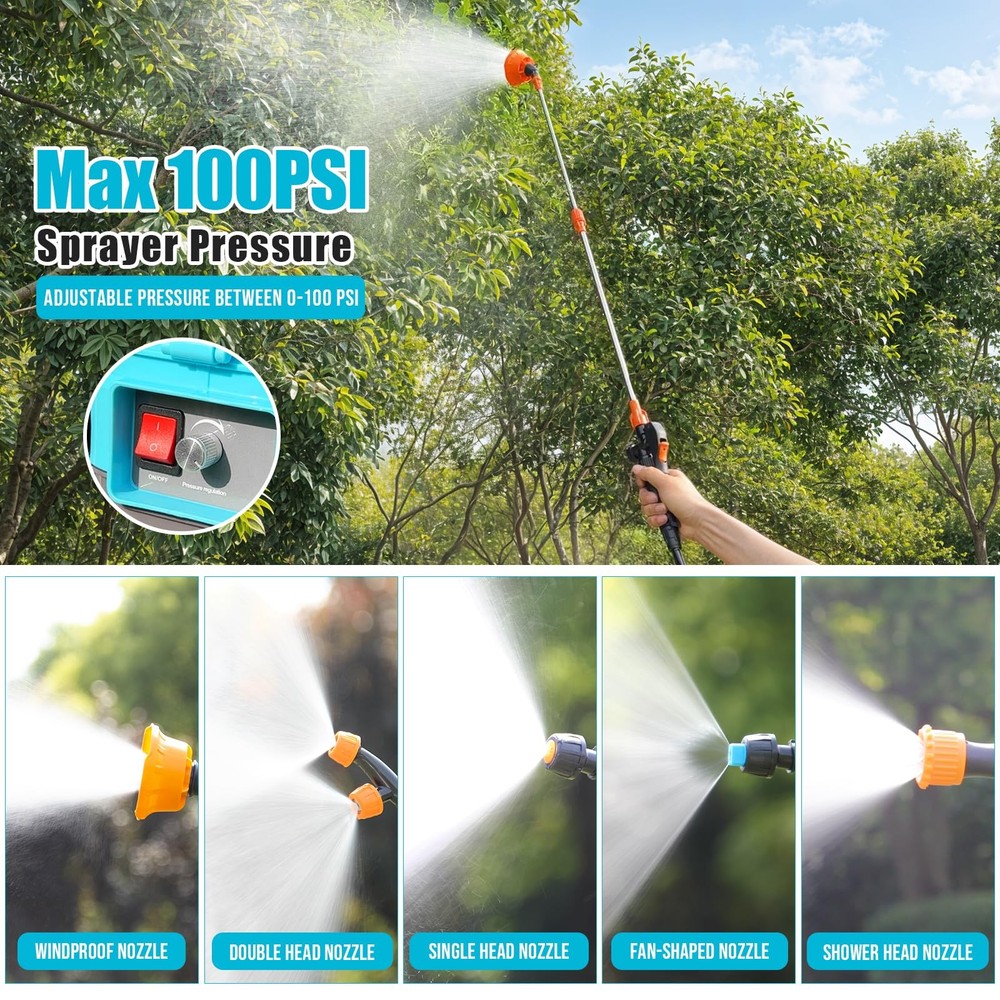 Battery Powered Backpack Sprayer 4 Gallon, 0-100 PSI Adjustable Pressure Spra...