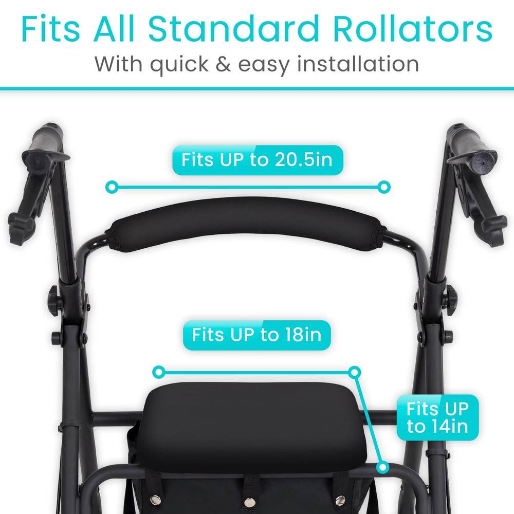 Vive Rollator Walker Seat and Backrest Covers - Removable Washable Black