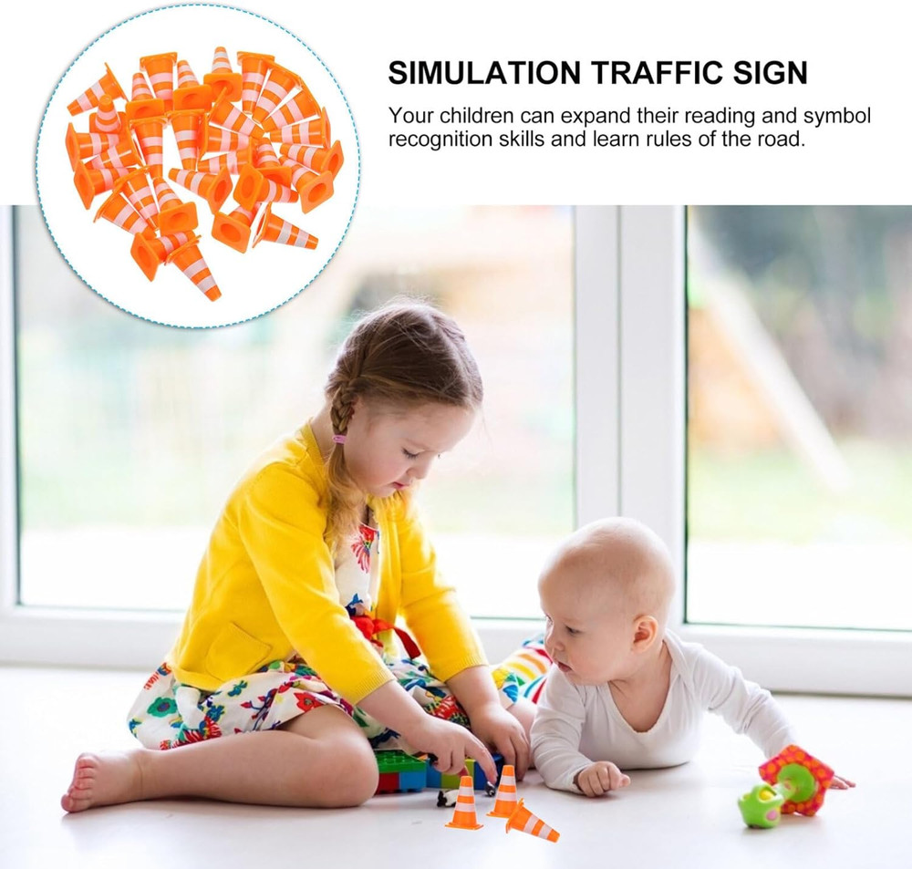 30Pcs Mini Traffic Cones, 1in Mini Cones Roadblock Construction Signs, Tiny T...