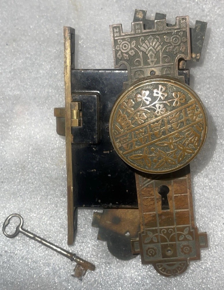 Antique Mortise Lock & Key, Door Knobs, Backplates, by Corbin