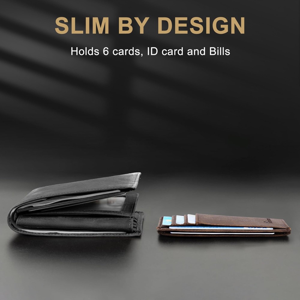 Travelambo Slim Wallet Front Pocket Minimalist Leather RFID Blocking Medium Size