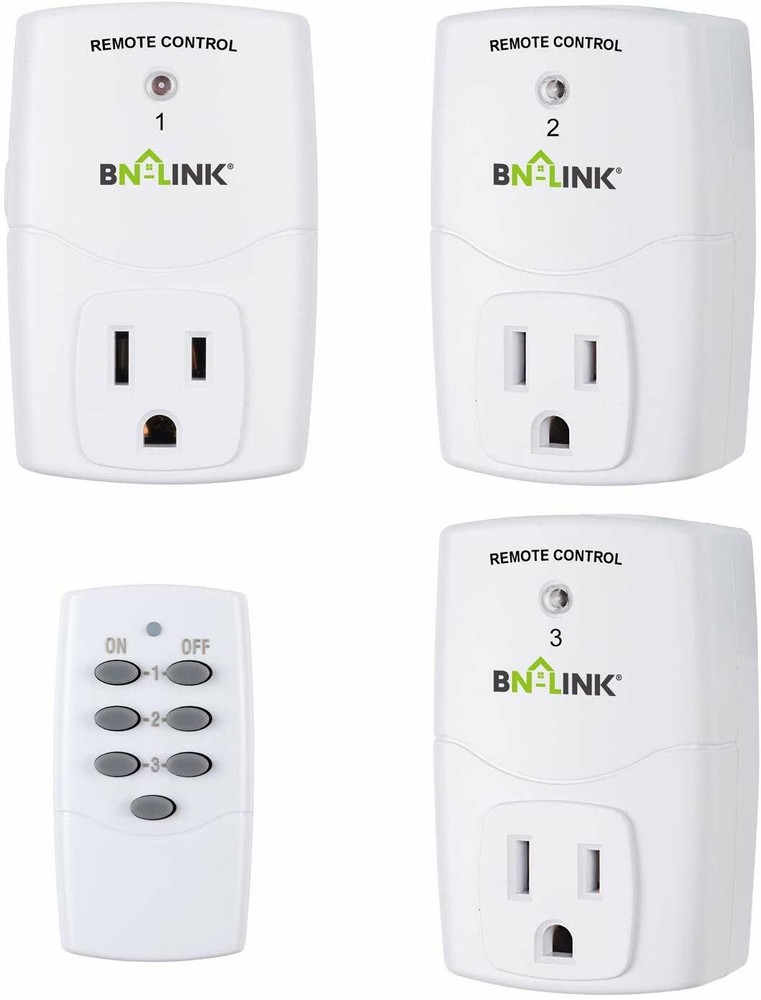 BN-LINK Wireless Remote Control Outlet Switch Power Plug -1 remote 3 plugs