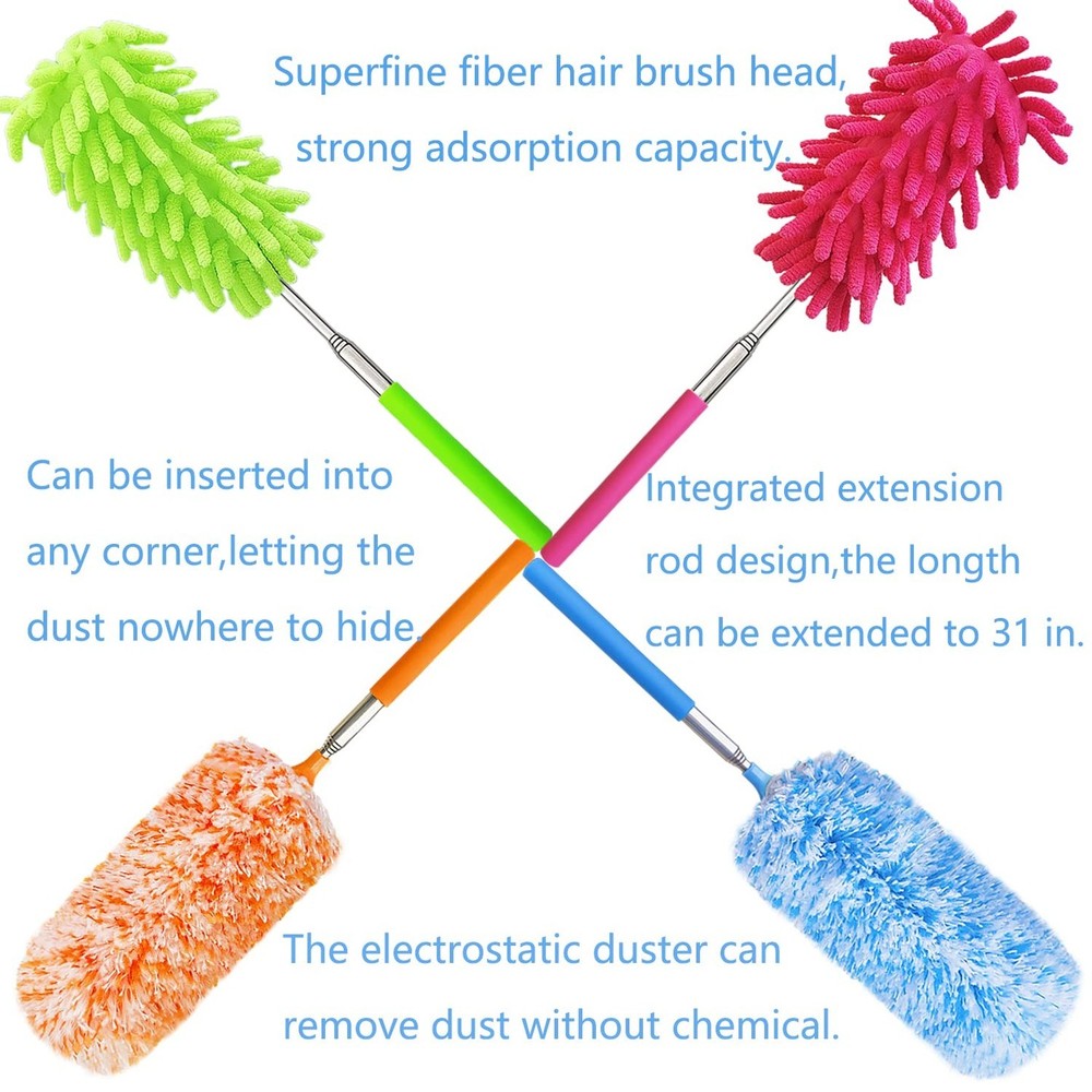 4 Pack 13" to 30" Extendable Feather Duster Kit, Washable Duster Head, Microf...