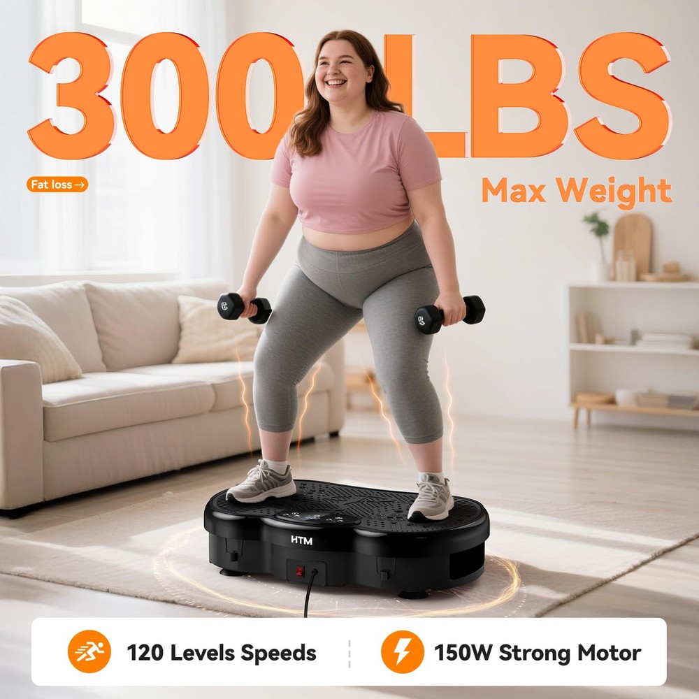 HTM Vibration Plate Exercise Machine - 300 lbs Weight Capacity, 120 Speed Lev...