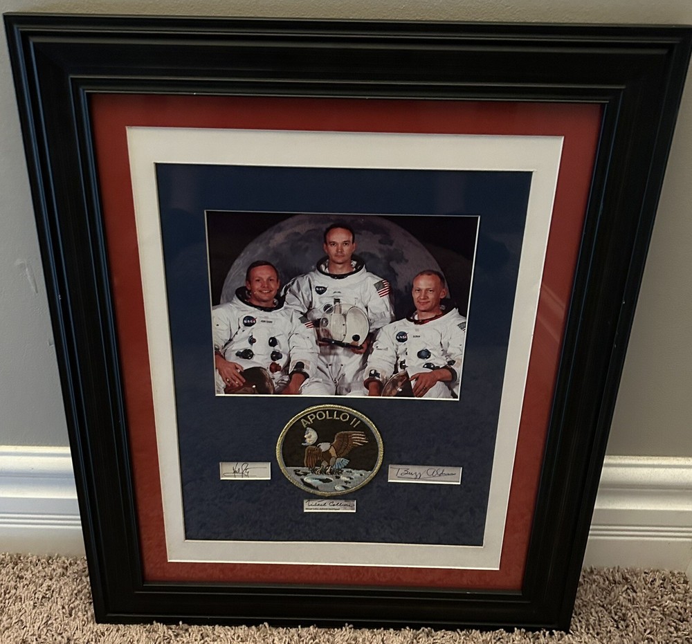 Apollo 11 Armstrong Collins Aldrin Signed Matted Framed Piece With JSA Auth