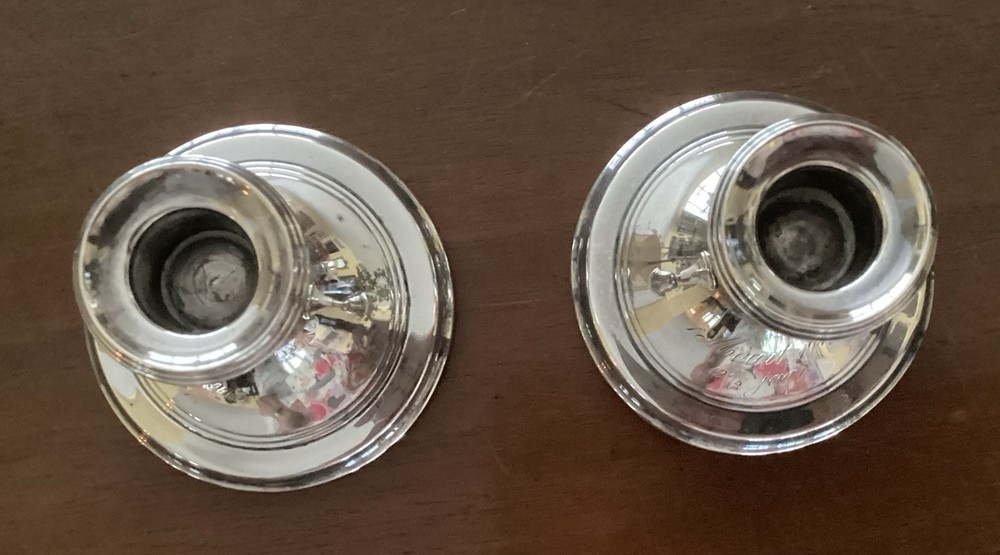 Pair of Sterling Silver Engraved Candlestick Holders By Gorham