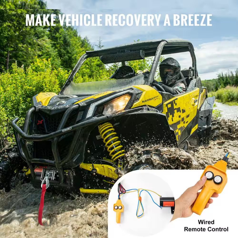 Electric Winch, 2000 Lbs. Line Pull Capacity, 12V DC ATV/UTV Winch with Φ5/32 In