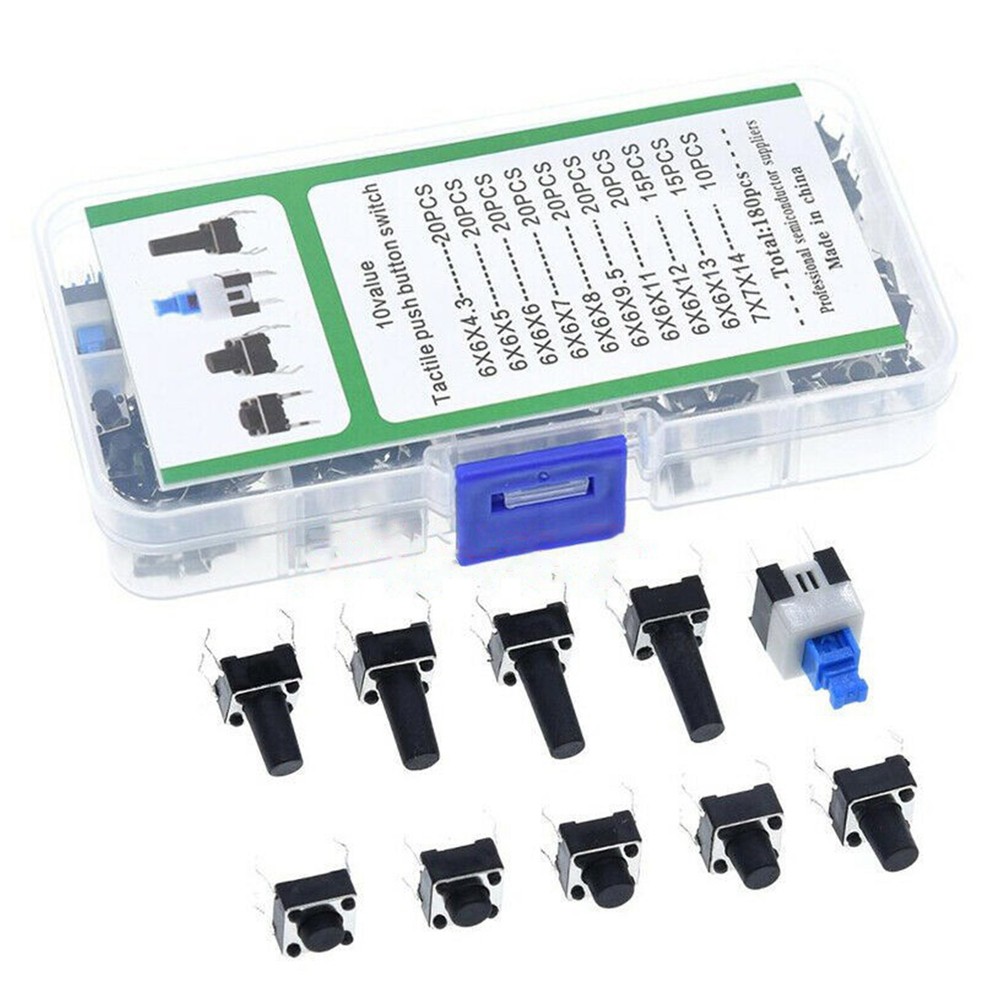 180pcs 4.3mm-14mm 10 Type Assorted 6X6 Light Touch Switch Set Push Button Switch