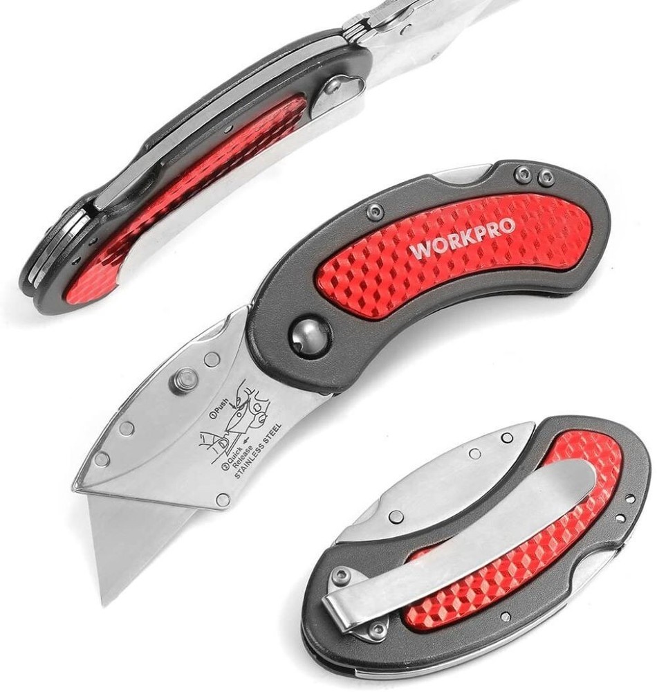 WORKPRO Folding Utility Knife Set Quick Change Blade with 10-piece Extra Blades