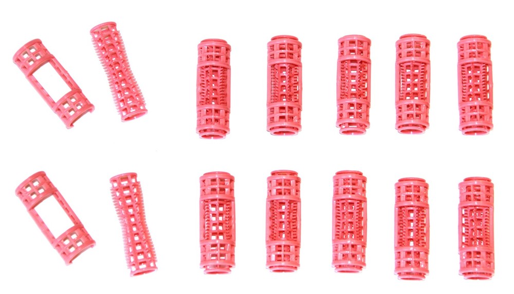 12pc Small Mini Tiny Snap On (Clip-On) Hair Rollers PINK