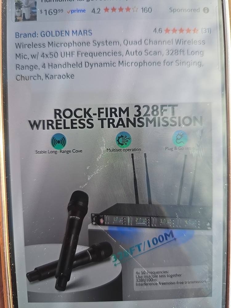 4 Wireless Microphone System, Quad Channel Wireless Mic, w/ 4x50 UHF Frequency