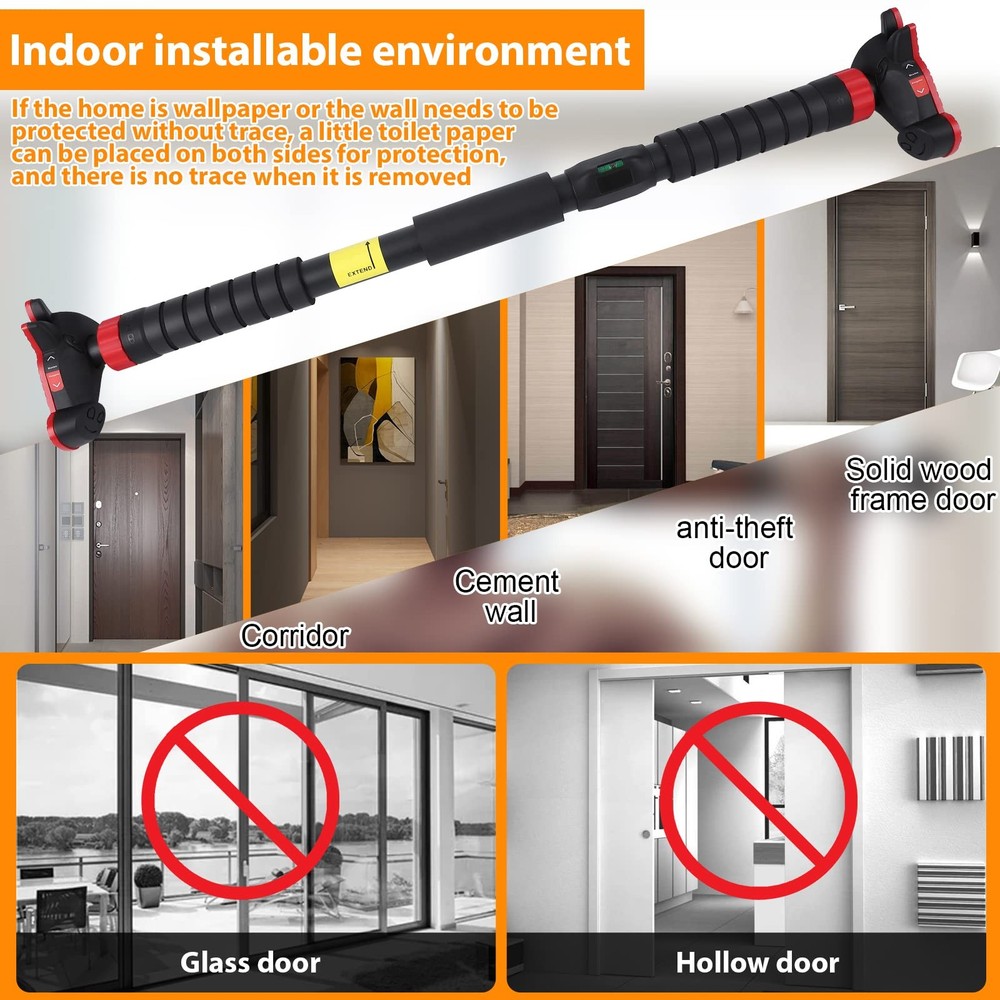 27-42in Adjustable Pull Up Bar for Doorway Without Screws, Pull Up Bar with L...