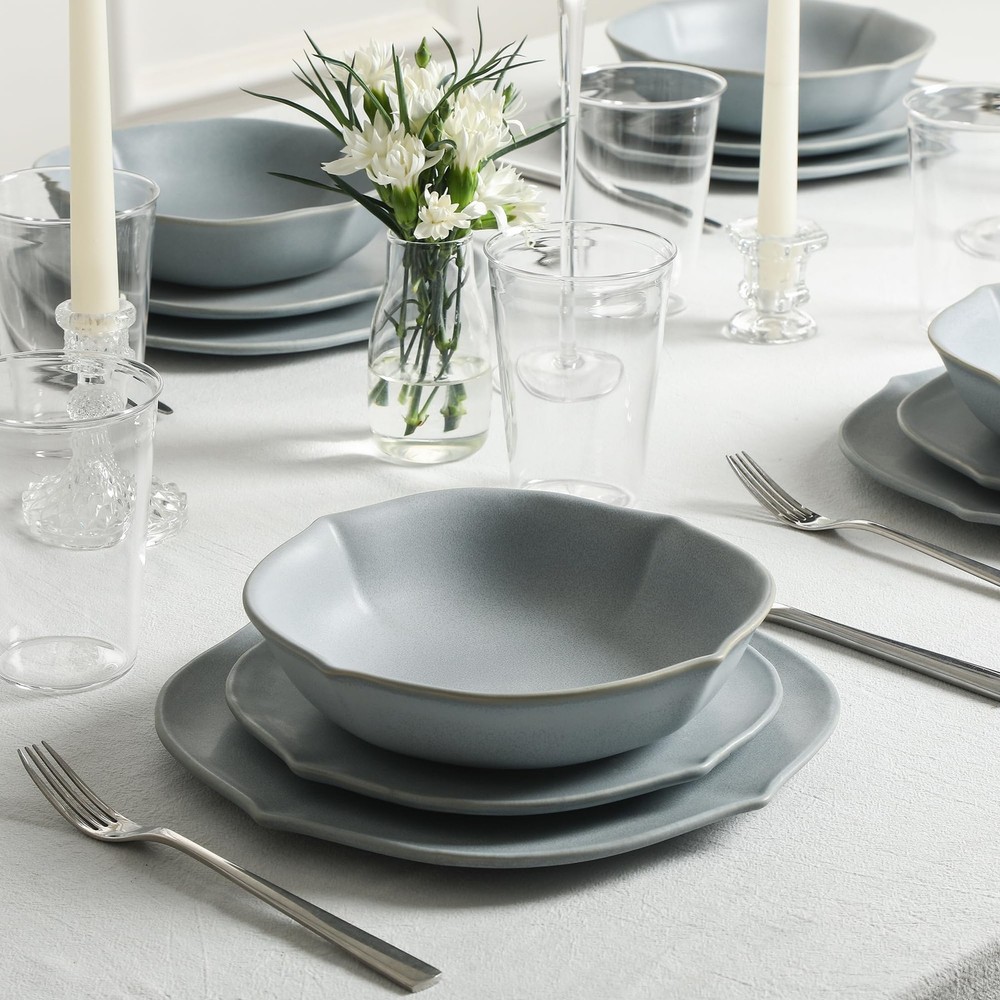 Baskerville 16-Piece Dinnerware Set Stoneware, Borosilicate Glass, Light Blue