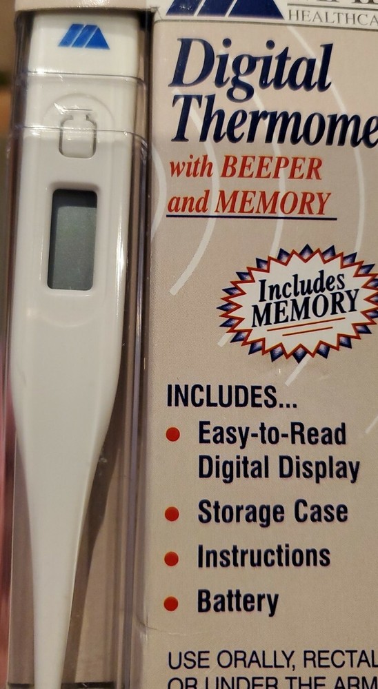 Mabis Digital Thermometer with Beeper & Memory - Storage Case Included