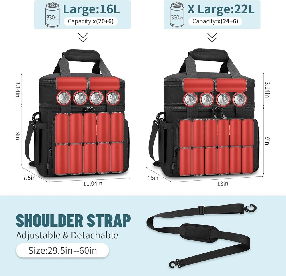 Durable Expandable Lunch Bag for Work Office, 36 Cans, Black