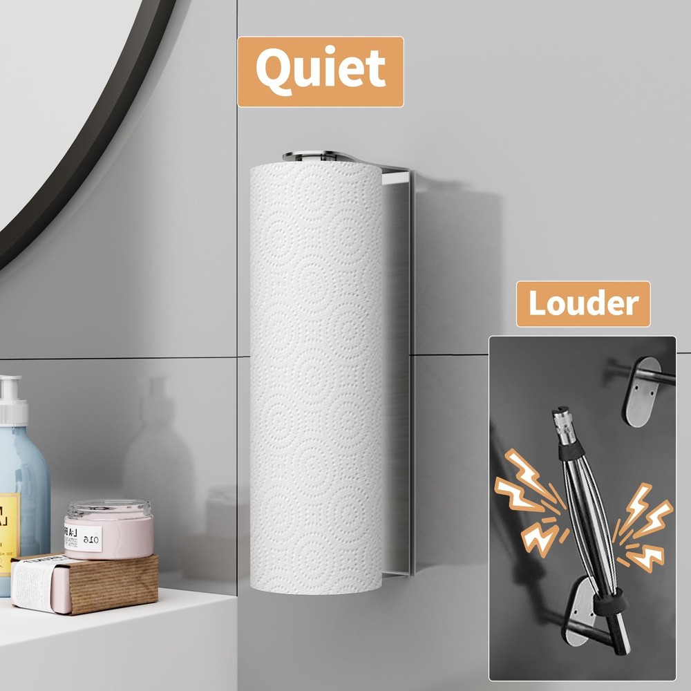 Paper Towel Holder Under Cabinet, Wall Mount for Silver