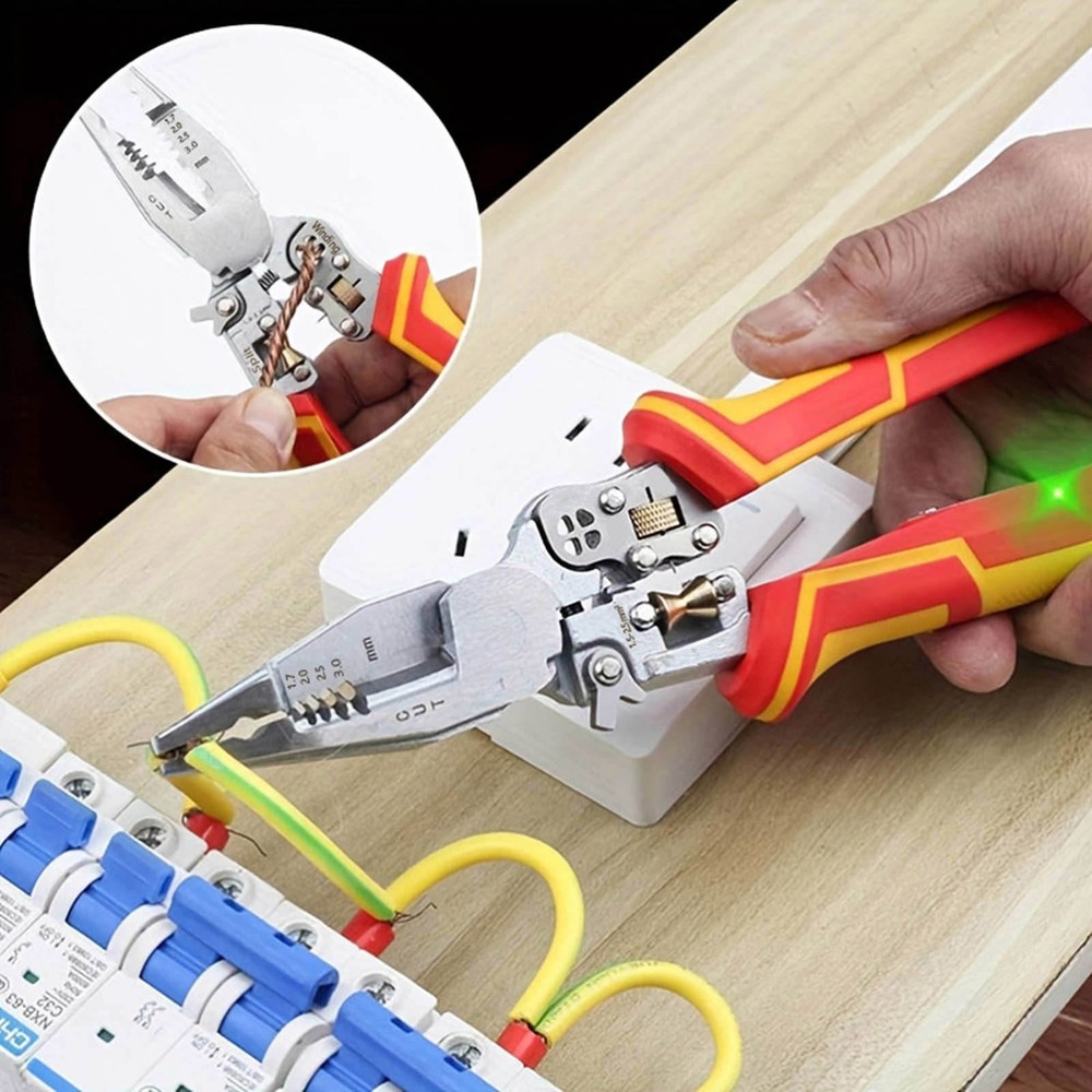 Wire Stripper Voltage Tester Pliers Multi Tool with Wire Cutter Twister Function