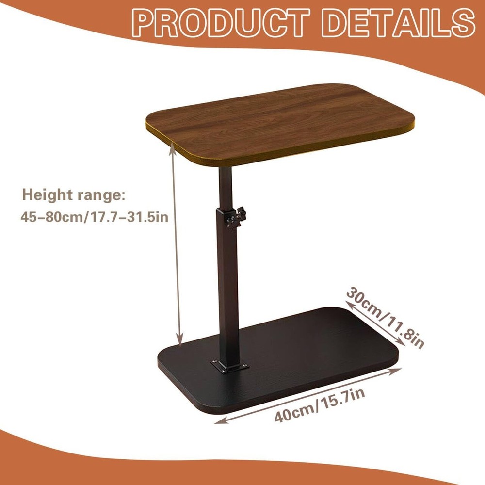 C Shaped End Table Adjustable Height, 360° Swivel C Side Tray, Small Bedsid