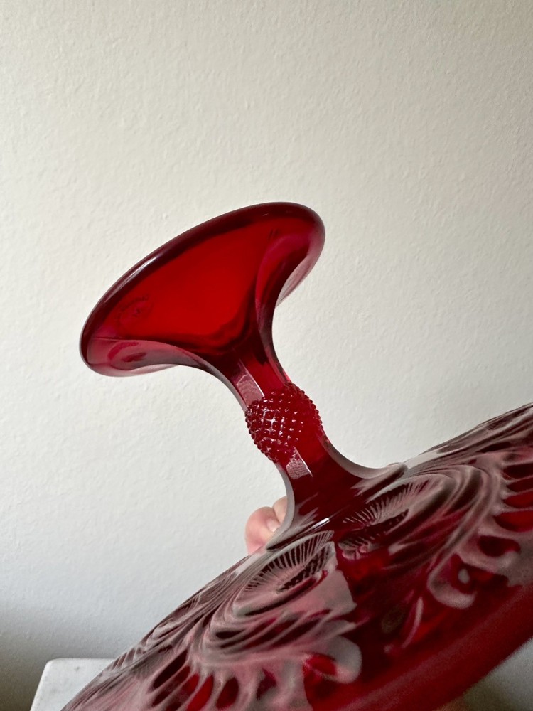 Mosser Inverted Thistle Pedestal Ruby Red Cake Plate Stand Excellent Condition