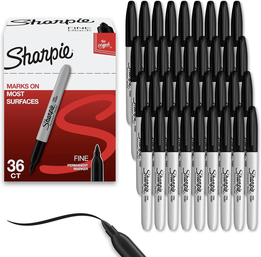 Sharpie Permanent Fine Point Black Markers 36 Count – Waterproof & Quick-Dry