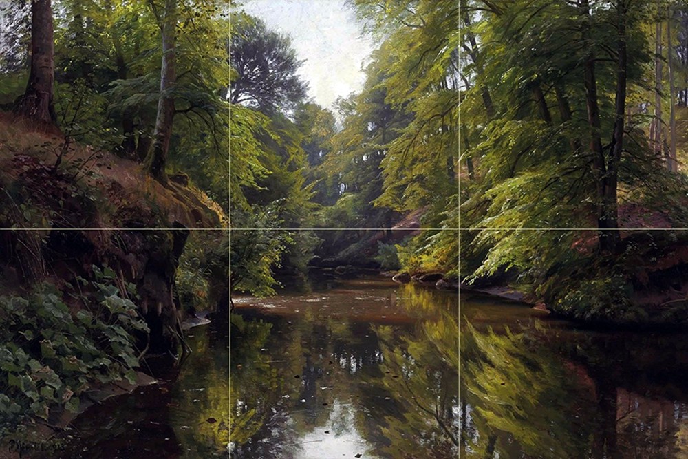 Tile Mural forest river greens by P. Monsted Kitchen Backsplash Marble Ceramic