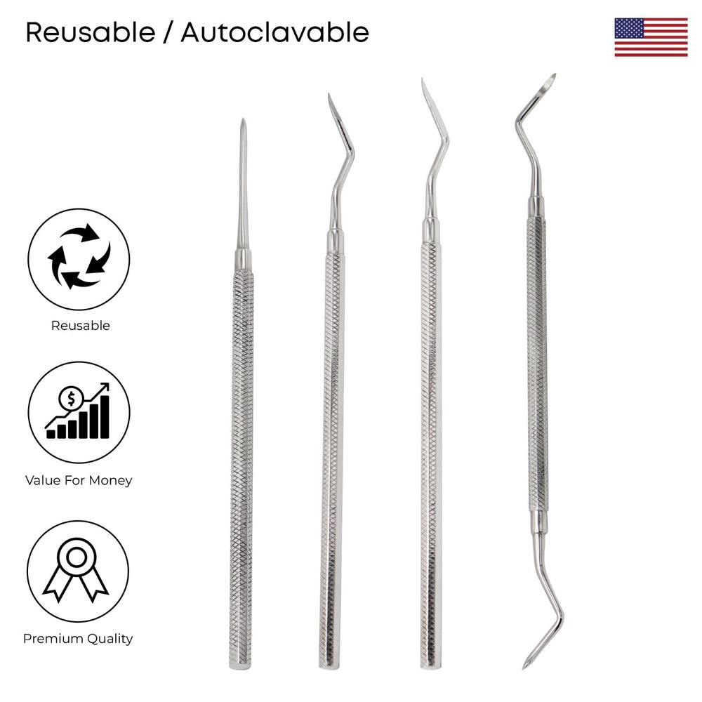 4 Pcs Dental Straight Surgery Extraction Root Tip Apical Elevator