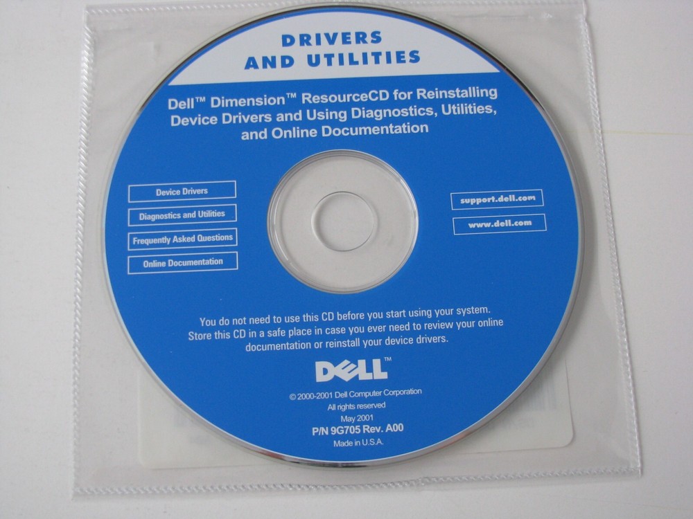 2001 Dell Dimension Resource CD for Reinstalling Computer Software CD NO LICENSE