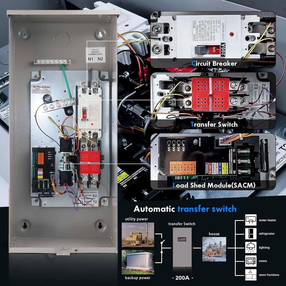 200 Amp Single Phase Automatic Transfer Switch, Replace for Generac RXSW200A3