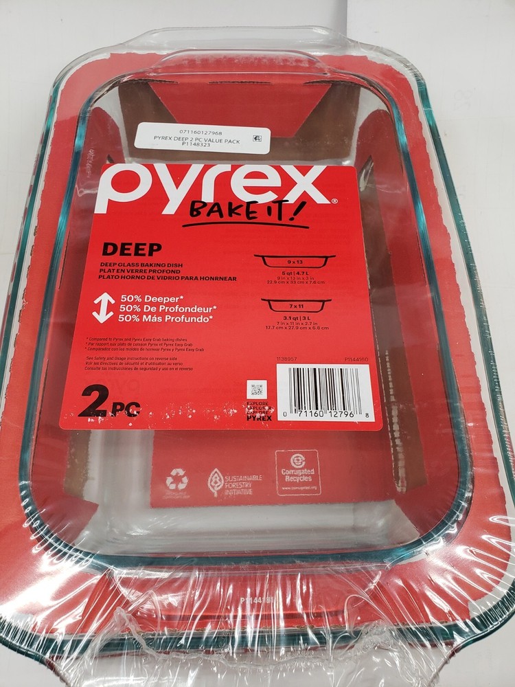 Pyrex Bake It 2 Piece Deep Oblong Glass Bakeware Set