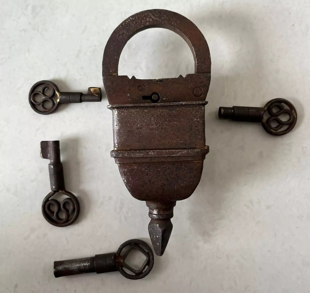 Vintage Iron Handcrafted Unique Shape Solid Heavy 4 Key Padlocks