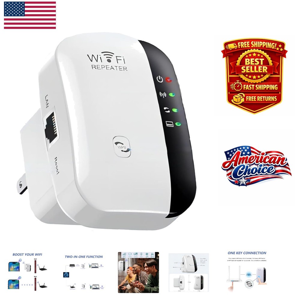 Secure WiFi Network Booster - 5,000 Sq Ft Coverage, Ideal for Gaming & Streaming