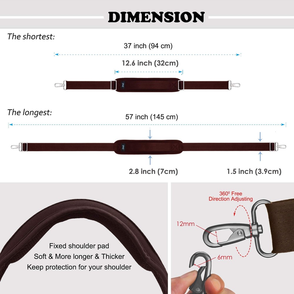 ZINZ Shoulder Strap, 57" Padded Adjustable Shoulder Bag Strap (Brown)