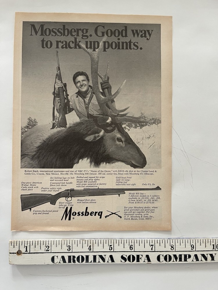 Vintage 1970 Mossburg 800 Deluxe Center Fire Print Ad Robert Stack