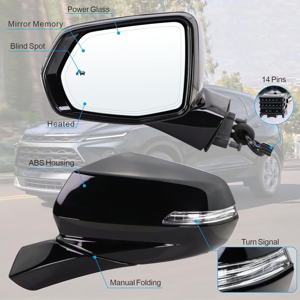 Left Driver Side Mirror Compatible with 2019-2026 Chevy Blazer with Manual Foldi