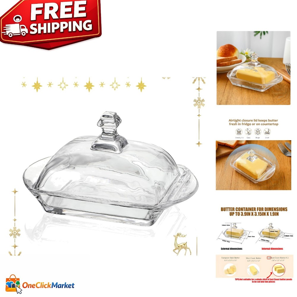 Stylish Clear Butter Dish with Lid & Easy Pull Handle - Elegant Kitchen Storage