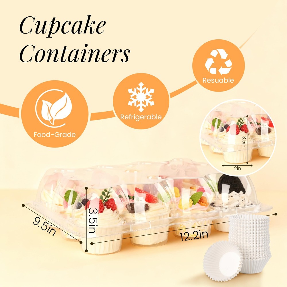 12 Pack Dozen Cupcake Containers with 144 Liners Stackable Carrier 12 Count