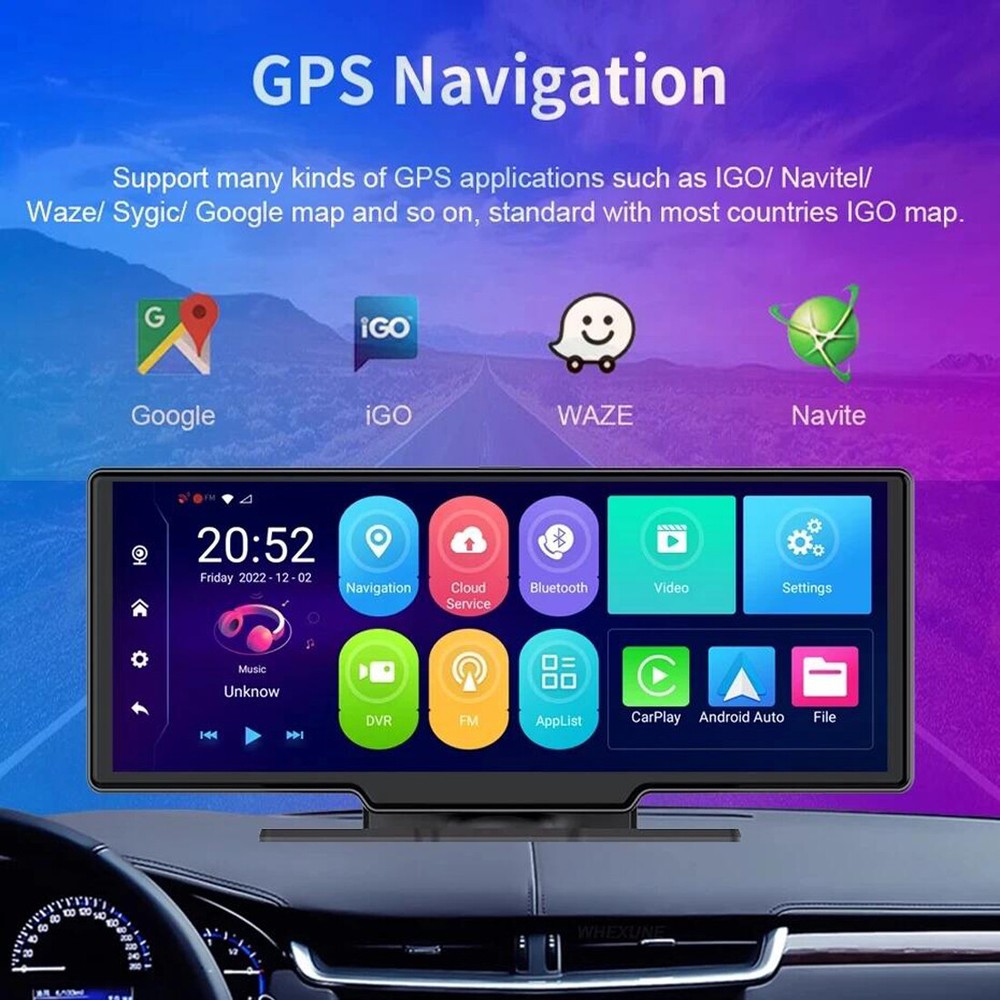 Car Dashboard Carplay&Android Auto Dash Camera Android 10 Rearview Mirror DVR