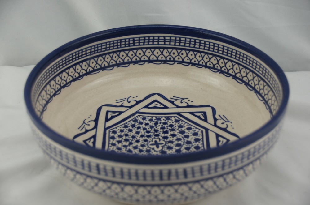Middle Eastern Pottery Bowl Blue Signed FFE