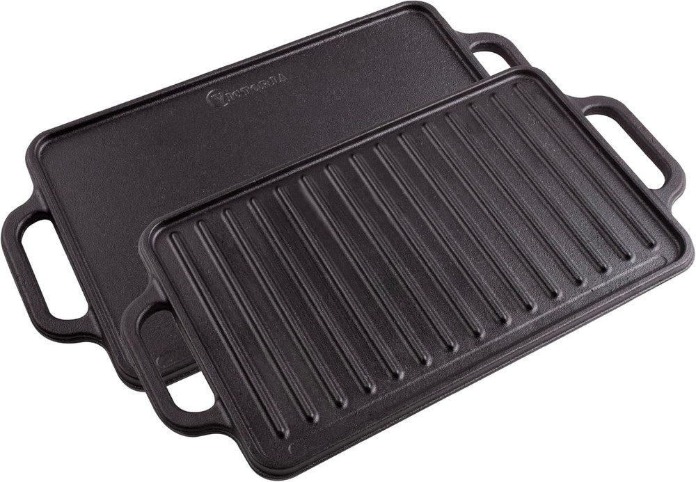 Plancha rectangular Victoria de hierro fundido. Doble quemador.